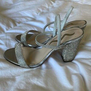 Nina | Silver | Tiny Jeweled | Strappy |Open Toe |Glamorous | High Heels| Size 9